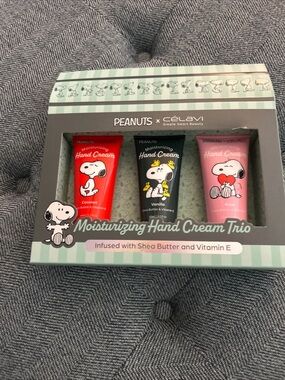 Peanuts Celavi- Moisturizing Hand Cream Trio- Coconut, Vanilla, Rose